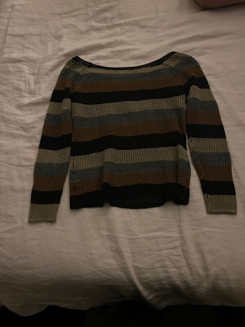 Off the shoulder or on! Striped Knit Sweater Top in Black, Brown & Olive